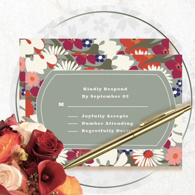 Sage Green Boho Chic Floral Modern Wedding RSVP (Von Creator hochgeladen)