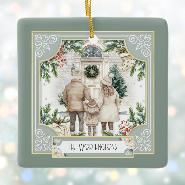 Sage Green Boho Chic Personalisierte Weihnachtszei Keramikornament (Von Creator hochgeladen)
