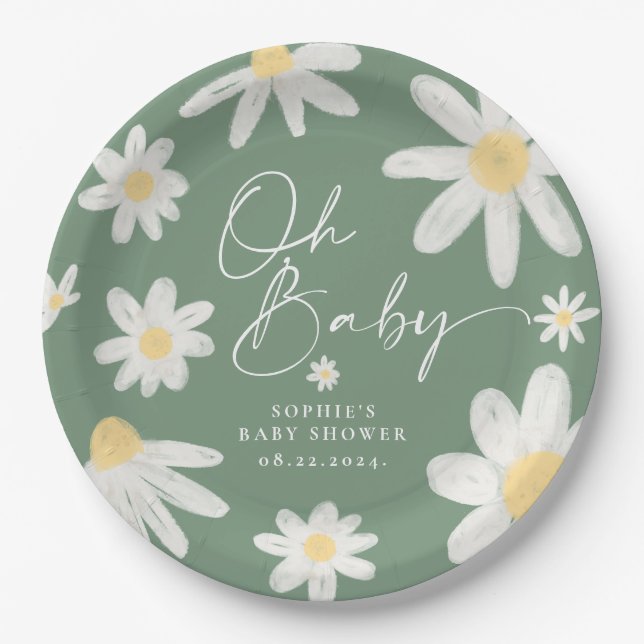 Sage Green Boho Daisy Blume Paper Teller (Vorderseite)