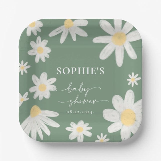 Sage Green Boho Daisy Blume Paper Teller (Vorderseite)
