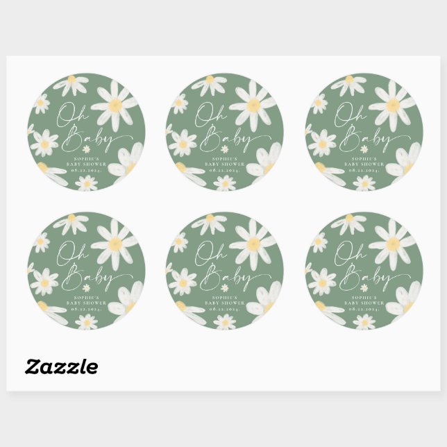 Sage Green Boho Daisy Blume Round Sticker (Blatt)