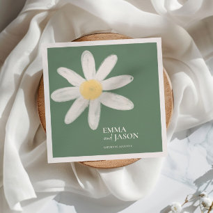 Sage Green Boho Daisy Floral Napkins Serviette