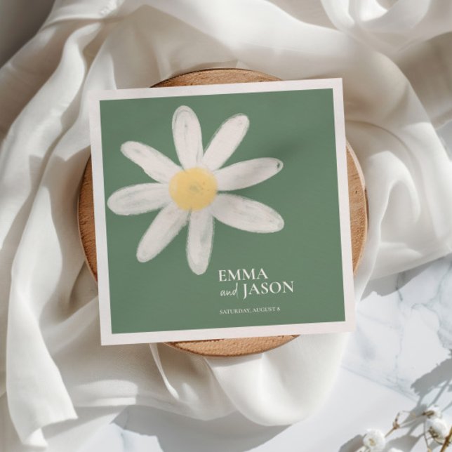 Sage Green Boho Daisy Floral Napkins Serviette (Von Creator hochgeladen)