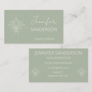 Sage Green Boho Floral Lotus Yoga Instructor Visitenkarte