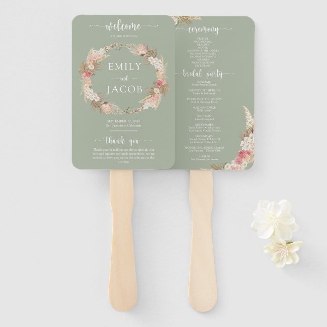 Sage Green Boho Floral Wedding Fächer (Vorne und Hinten)