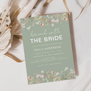Sage Green Boho Floral Wildblume Bridal Brunch Einladung