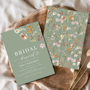 Sage Green Boho Floral Wildblume Bridal Brunch Einladung