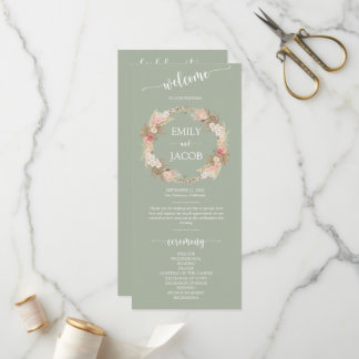 Sage Green Boho Floral Wreath Wedding Flat Program Programm