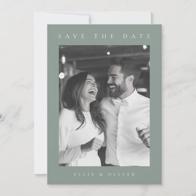 Sage Green Boho Foto Save the Date Einladung (Vorderseite)