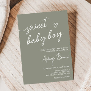 Sage Green Boho Minimalistisch Baby Dusche Einladung