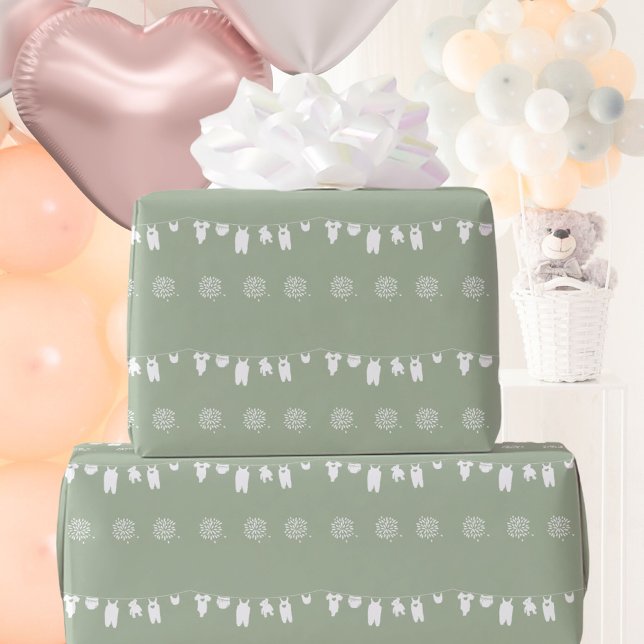 Sage Green Boho Minimalistisch Baby Dusche Geschenkpapier (Sage Green Boho Minimalist Baby Shower Wrapping Paper ©Susanne Sachers - Sunny Mind 🌞)