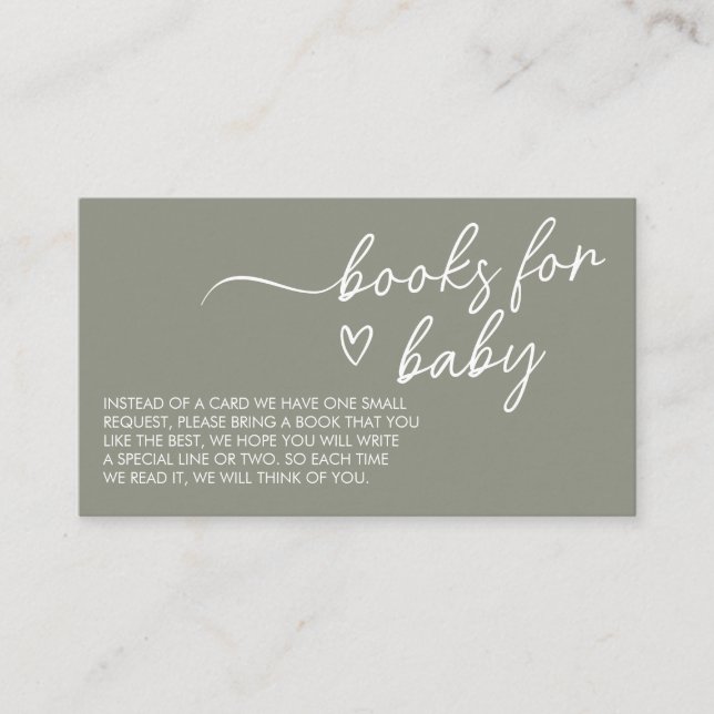 Sage Green Boho Minimalistisch Books für Baby Begleitkarte (Vorderseite)