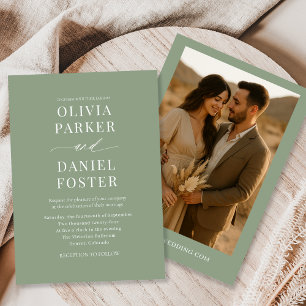 Sage Green Boho Minimalistische Foto Hochzeit Einladung