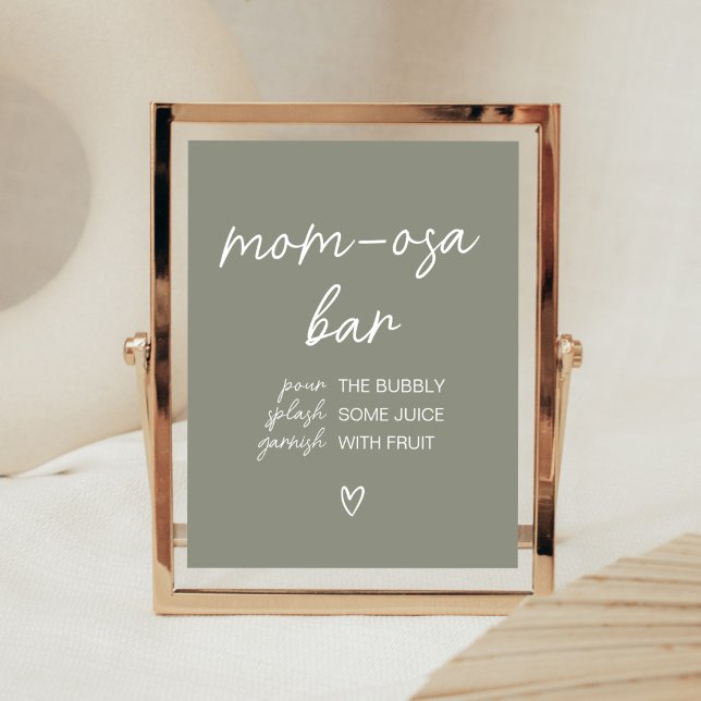 Sage Green Boho Minimalistische Mama Osa Bar Poster (Sweet Baby Boy Boho Baby Shower Mom Osa Bar Sign)