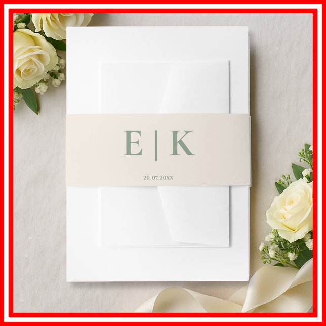 Sage Green Boho Monogram Wedding Einladungsbanderole (Von Creator hochgeladen)