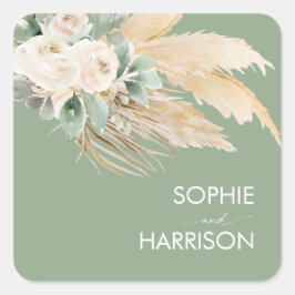 Sage Green Boho Pampas Grass Quadratischer Aufkleber