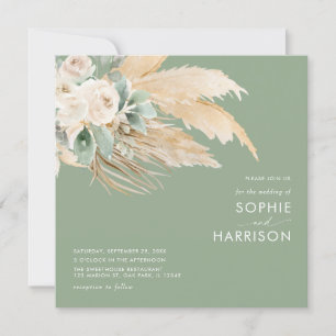 Sage Green Boho Pampas Grass Square Hochzeit Einladung