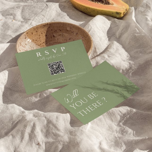 Sage Green Boho QR Code Online Fun Hochzeit RSVP Karte (Von Creator hochgeladen)