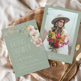 Sage Green Boho Wildblume Brautparty Foto Einladung