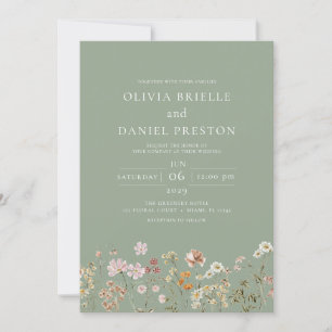 Sage Green Boho Wildblume Garden Wedding Einladung