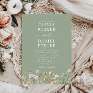 Sage Green Boho Wildblume Minimalistisch Wedding Einladung