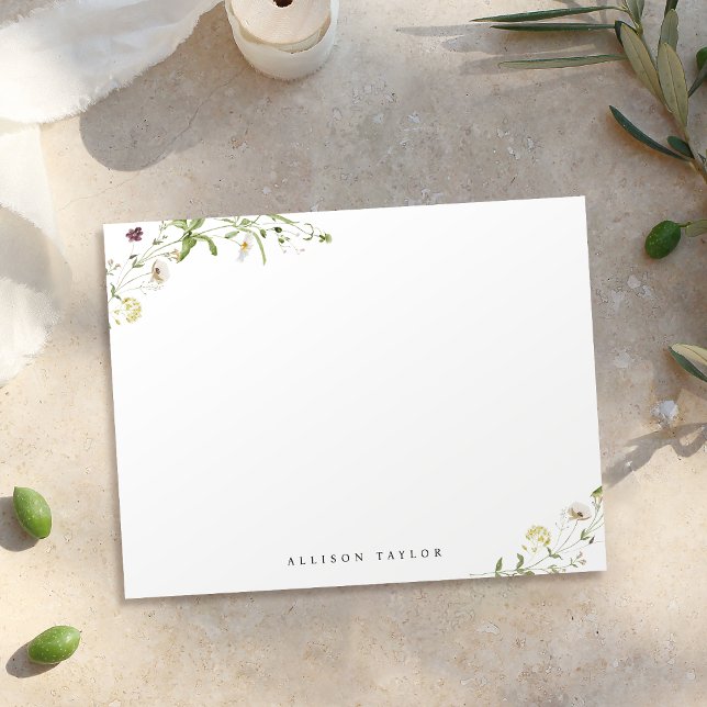 Sage Green Boho Wildblume Personalisiert Stationer Mitteilungskarte (Elegant Boho Wildflower Personalized Stationery Note Card)
