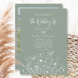 Sage Green Boho Wildblume QR Code Foto Hochzeit Einladung