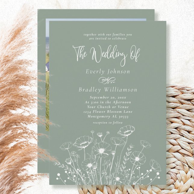 Sage Green Boho Wildblume QR Code Foto Hochzeit Einladung (Von Creator hochgeladen)