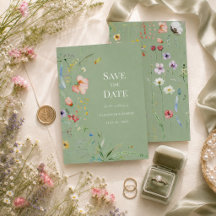 Sage Green Boho Wildblume Save the Date Karte