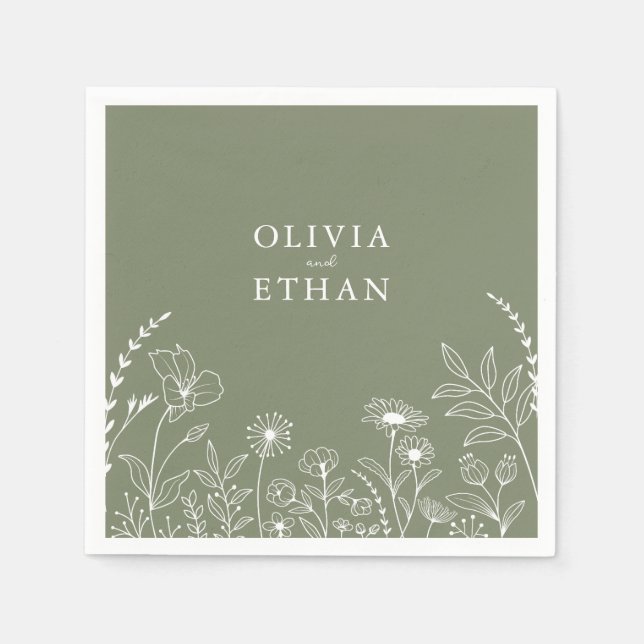Sage Green, Boho, Wildblumen Hochzeiten von Napkin Serviette (Vorderseite)