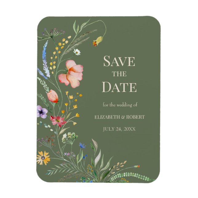 Sage Green Boho Wildblumen Save the Date Karte Magnet (Vertikal)
