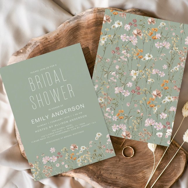 Sage Green Boho Wildflower Bridal Shower Elegant Einladung (Von Creator hochgeladen)