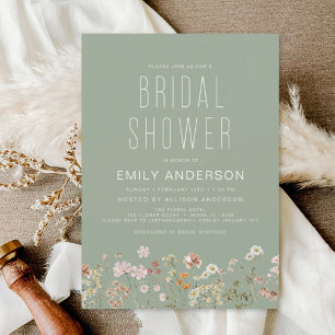 Sage Green Boho Wildflower Bridal Shower Elegant Einladung