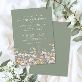 Sage Green Boho Wildflower Wedding Einladung