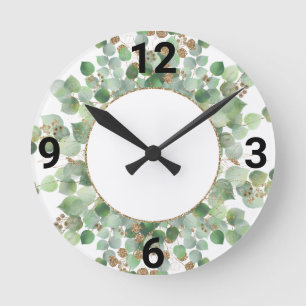 Sage Green Botanean White Gold 2 WALL CLOCK Runde Wanduhr