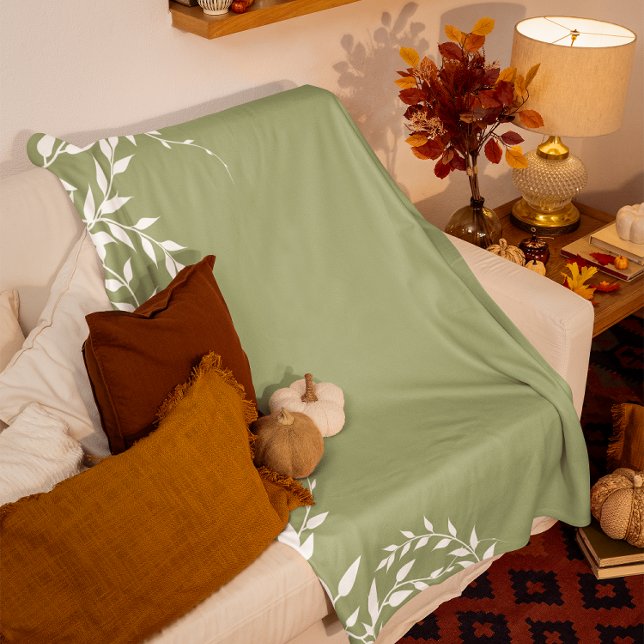 Sage Green Botanical Blätter Fleecedecke (Von Creator hochgeladen)
