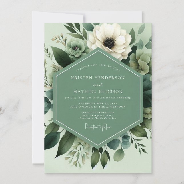 Sage Green Botanical Bloom Wedding Einladung (Vorderseite)