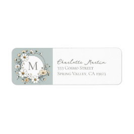 Sage Green Botanical Boho Monogram Rücksendeadress