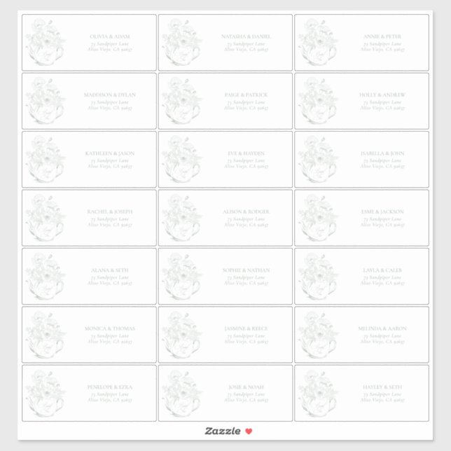 Sage Green Botanical Bridal Tee Gastadresse Aufkleber (Blatt)