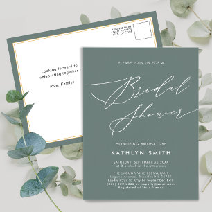 Sage Green Botanical Elegant Script-Brautparty Einladungspostkarte