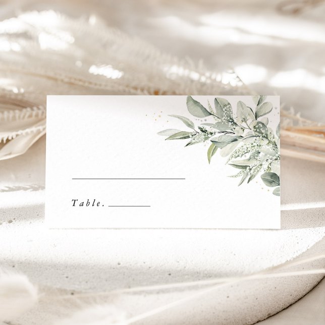 Sage Green Botanical Elegant Wedding Place Cards Platzkarte (Sage green botanical wedding place card, watercolor greenery name cards, reception table decor)