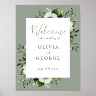 Sage Green Botanical Floral Wedding Willkommenszei Poster