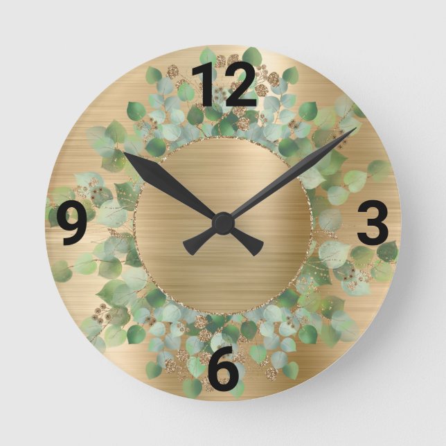SAGE GREEN BOTANICAL GOLD WALL SCHLIESSEN RUNDE WANDUHR (Vorderseite)
