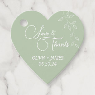 Sage Green & Botanical Heart Shaped Favor Tags Geschenkanhänger