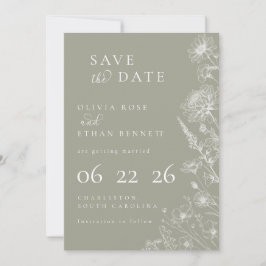 Sage Green Botanical Minimal Wedding Save the Date