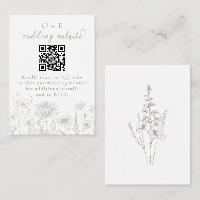 Sage Green Botanical Minimal Wedding Website QR Begleitkarte (Vorne/Hinten)