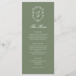 Sage Green Botanical Monogram Wappen Wedding Menükarte