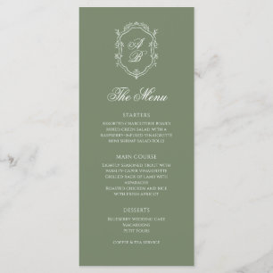 Sage Green Botanical Monogram Wappen Wedding Menükarte