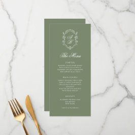 Sage Green Botanical Monogram Wappen Wedding Menükarte