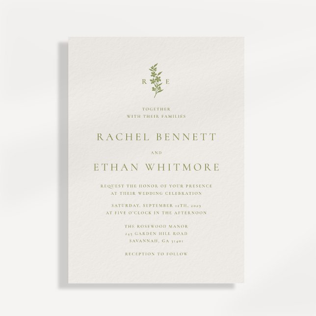 Sage Green Botanical Monogram Wedding Invitation Ankündigung (Von Creator hochgeladen)